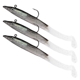 FLADEN Fishing - 3 Pack x 20cm Portland Sandeels Paddle Tail Weighted Softbait 20g Imitation Sea Lures - Size 3/0 Underbelly Hook (Black/Silver) [17-112027]