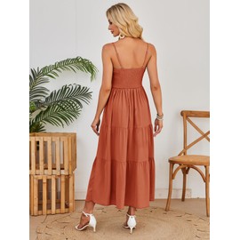 Dokuritu Women's Beach Crochet Lace Maxi Dress Solid Color Summer Vacation Spaghetti Strap Long Dress 2025