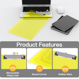 Juvealoe Legal Size Clipboard, 8.5 x 14 Yellow Plastic Long Clip Board with Low Profile Clip, 9 x 15 in, Suitable for Legal Lawers and Business, Office Supply