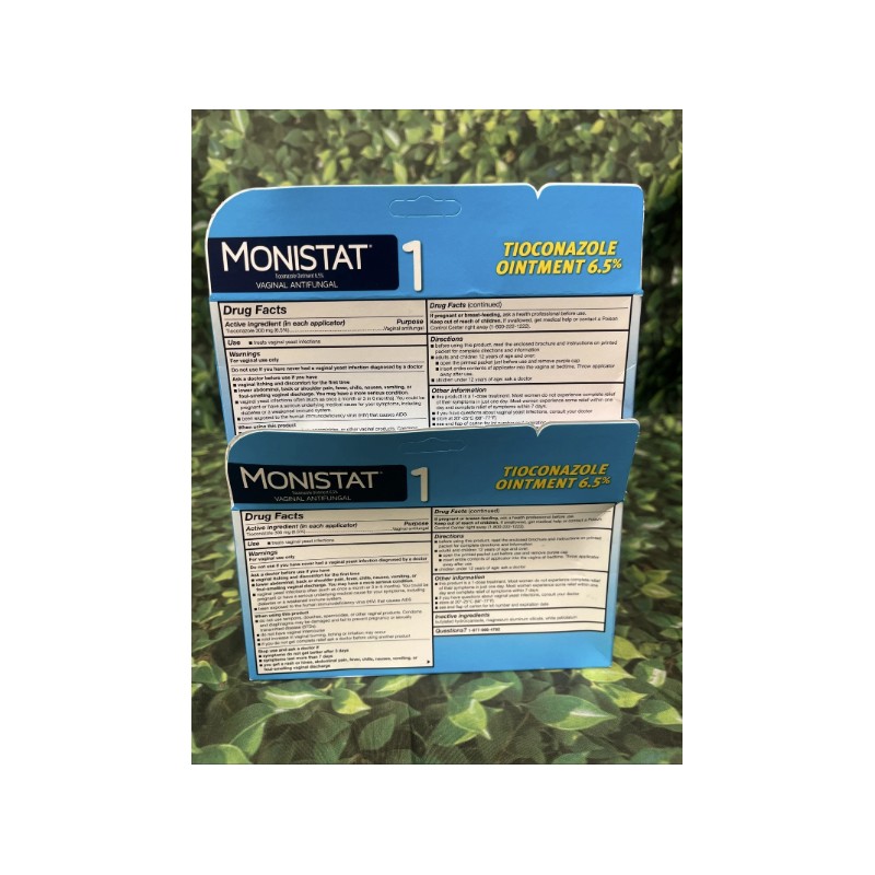 2 Pack Monistat 1 Day Yeast Infection Treatment Tioconazole Ointment