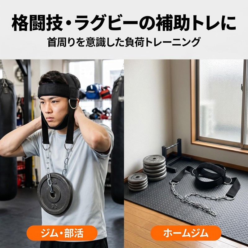 ネックハーネス ヘッドハーネス 首 筋トレ 器具 ネオプレン スチールチェーン 格闘技 ラグビー 怪我予防