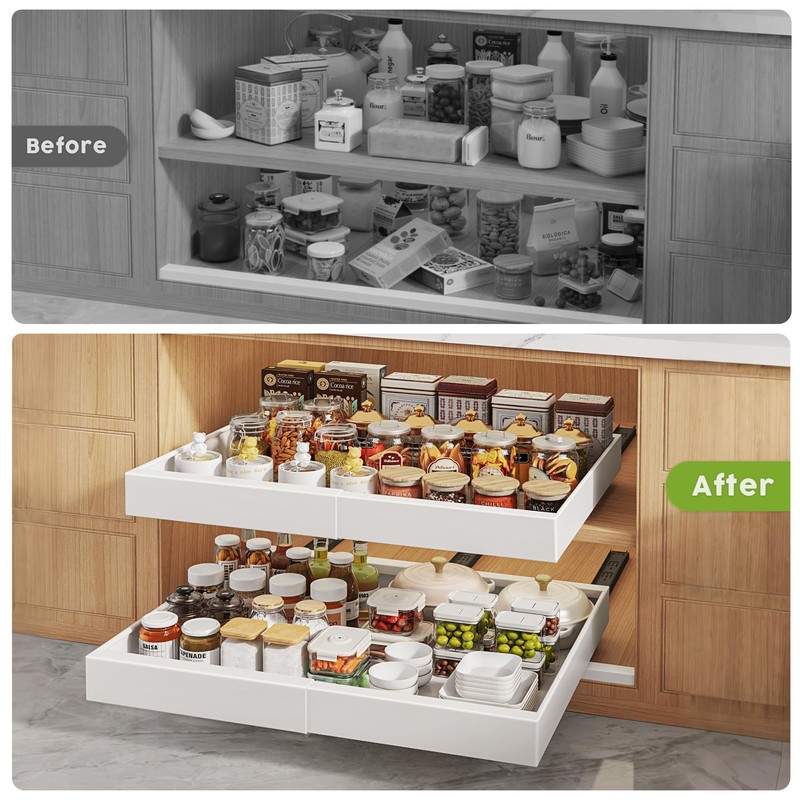 Seinloes 2 Pack Pull Out Cabinet Organizers 21"Deep with Raising