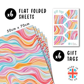 Pastel Wrapping Paper - 6 Sheets Of Gift Wrap For Women - Pastel Swirls - Gift Wrapping Paper For Birthday Wedding Baby Shower - Comes With Stickers - By Central 23