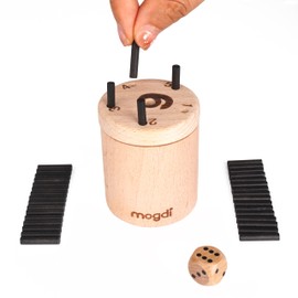 Premium Vollholz 6 gewinnt Super Six Big Mini Reise Spiel Gesellschaftsspiel Brettspiel Mitbring Geschenk Würfelspiel 2-6 Spieler, Kinder leichtes Dübel Stäbchen Spiel - Massive Holz Ausführung