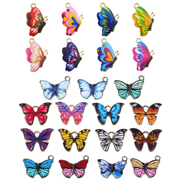 KGDUYC Butterfly Charms - 23 Pieces Butterfly Pendants Colourful Printed