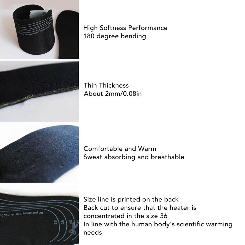 Heated Insoles Soft Warm Breathable Cuttable Electric Heating Insoles with