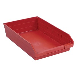 Plastic Shelf Bin Nestable 11-1/8"W X 17-7/8" D X 4" H Red - Lot of 12