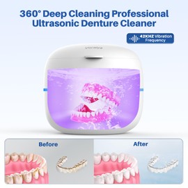 Voraiya Ultrasonic Retainer Cleaner for Dentures, Retainer Cleaner Machine, Dental Cleaning Pod for Denture Retainer,Mouth Guard Cleaner,Toothbrush Heads, Jewelry, Braces,Rings, 2 Cleaning Modes