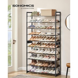 SONGMICS Shoe Rack, 10-Tier Shoe Organizer, Metal Shoe Storage for Garage, Set of 2, 5-Tier Stackable Shoe Shelf, with Adjustable Flat or Angled Shelves, 40-50 Pairs, Black ULMR010B01
