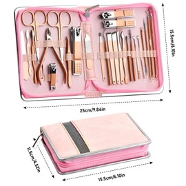Anseom Manicure Set 26 Pieces Professional Nail Clippers Kit, Stainless Steel Tool Set for Nail Care, Pedicure Set Foot Care, Nail Set for Cuticle Cleaning, Zip Bags (Rose)