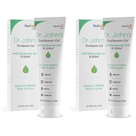 Hyalogic Dr. John’s Natural Toothpaste Gel (Pack of 2) w/Hyaluronic Acid HA and Xylitol – Support Healthy Teeth & Gums - Gentle Whitening Fresh Mint Vegan Friendly (4.58 oz / 130g)