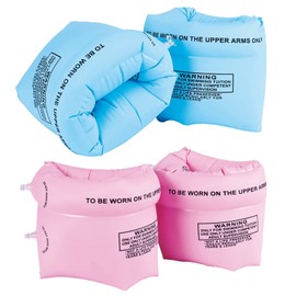 2 Pairs Inflatable Swimming Armbands, Kids Swim Arm Bands Float Roll up Sleeves Pool Learning Swim Training Aids Float Swimming Ring for Boys Girls and Adults (Blue, Pink)