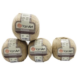 4 x 100 g Summer Knitting Yarn, 4 x 100 g 70% Mercerised Cotton and 30% Viscose, Plain (Beige 42)
