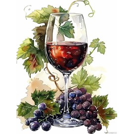 TUTUMAY21 Diamond Painting The Wine Glass Surrounded by Grapes Diamond Art Kits for Adults, Full Round Gemstone Stitch Kit, for Wall Decor 12x16 inch