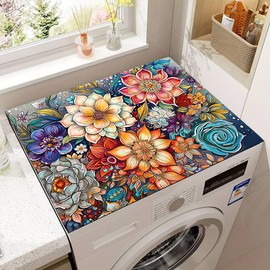 Washer and Dryer Covers for the Top,Non-slip Dryer Top Protector Mat,23.6" x 19.7" Dust-proof Washing Machine Cover, Washer Dryer Top Covers for Laundry Room Kitchen (boho-flower, 23.6" x 19.7")