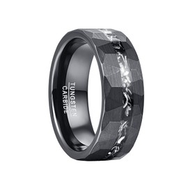 Vakki 8 mm Black Men's Tungsten Ring with Hammered Textured Meteorite Inlay for Wedding, Anniversary, Birthday, Size 54.4-67.2 (17.3-21.4), Non-precious metal, Meteorite