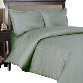 Royal Hotel Striped Sage 600-Thread-Count 3pc California-King Duvet-Cover 100-Percent Cotton, Sateen Striped