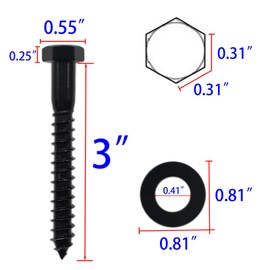 Qlvily 10PCS Stainless Steel Black Lag Bolts 3/8" x 3" Hex Lag Screws, Washers Included