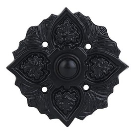 Wired Iron Doorbell Chime Push Button Vintage in Black Powder Coat Finish Vintage Decorative Door Bell with Easy Installation, 31/4" X 3 1/4"