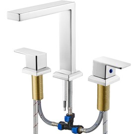 HEYMYTAP Chrome High Flow Roman Tub Faucet Set 3 Hole, Solid Brass Deck Mount Bathtub Faucets 2 Handle, No Dripping Water Supply Line