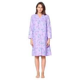 Casual Nights Women's Floral Snap Front Flannel Duster Long Sleeve Lounger Dress - Purple Violet - Medium