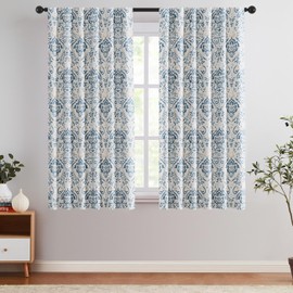 jinchan 100% Blackout Curtains for Bedroom, Damask Patterned Curtains 63 Inch Length for Living Room, Vintage Medallion Drapes, Thermal Insulated Rod Pocket Back Tab Window Treatments, 2 Panels Blue