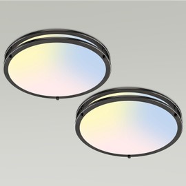 libtit 13 Inch Flush Mount Ceiling Lights, Dimmable 3000K-6500K Adjuestable LED Ceiling Light, 24W Round Slim Light Fixture Black for Kitchen Bedroom Bathroom Hallway-2 Pack