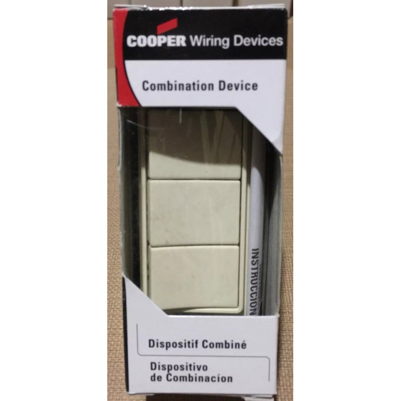 Cooper Wiring 7729A-BOX Deco Combo 3 Single Switches Almond