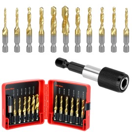 QWORK HSS Tap Bit Set, 13 Pcs SAE/Metric Combination Drill Tap & Tap Bit Set, Screw Tapping Bit Tool for Drilling Tapping