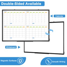 Dry Erase Calendar For Wall 4 Month, WALGLASS 36" x 24" Large Double-sided White Board Calendar, Dry Erase Monthly Planner Board, Black Aluminum Frame Hanging Wall Mounted Board for Office Home School
