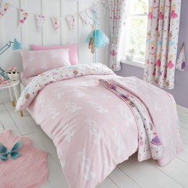 Happy Linen Company Kids Girls Prima Ballerina Ballet Dance Pink Reversible Toddler Cot Bed Bedding Duvet Cover Set