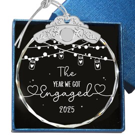 Giftelix Glass Ornament - The Year We Got Engaged - Gifts for Newly Engaged Couples - Happy Engagement Gifts for Her - Fiancé Bride to Be Present for Him Her - 2025 Ornaments for Christmas Tree