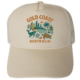 Gold Coast Australia Keepsakes Cream Unisex Mesh Back Trucker Hat with Adjustable Snapback
