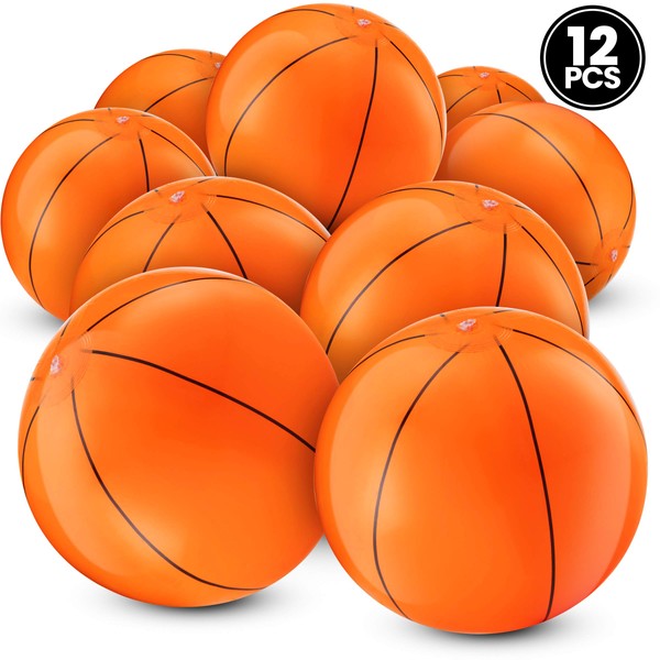 Bedwina Inflatable Basketballs (Pack of 12) 16 inch, Beach Balls for Sports Themed Birthday Parties, Beach Pool Party, Games, Favors, Stocking Stuffers