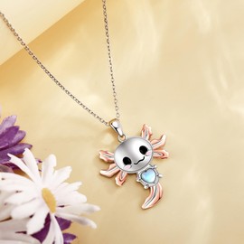 DAYLINLOVE Axolotl Necklace 925 Sterling Silver Axolotl Moonstone Pendant Women Jewellery Gifts, Sterling Silver