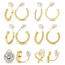 MILACOLATO 6 Pairs Clip On Hoop Earrings for Women 14K Gold-Plated Non-Pierced Earrings Clip On Hoop Earrings Small No Piercing Fake Hoop Earrings, Copper