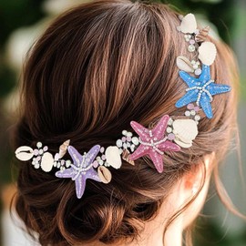 CASDRE Diadema de Novia con Forma de Estrella de Mar, Accesorio para El Cabello de Boda, Concha Marina Colorida, Perla, para Playa, para Mujeres Y Niñas