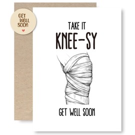 Funny Get Well Card for Women, Get Well Soon Card for Men, Get Better Gifts, Surgery Recovery Gifts, Take it Knee-sy, Greeting Card with Envelope and Sticker
