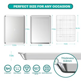 Baking Sheet with Rack Baker's Secret Pure Aluminum Non Toxic PTFE, PFAS, PFOA, BPA Free Baking Pans Set, 100% Recycled, 3pcs Bakeware Set Baking Pans Cookie Sheets 18"