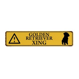 Autravelco Golden Retriever Xing Crossing 4x18 Inch Metal Signs Outdoor Retro Lounge Gate Indoor Wall Décor Metal Plaque Dog Owner Gift Dog House Tin Signs for Backyard