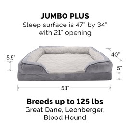 Furhaven Memory Foam Dog Bed for Large Dogs w/ Removable Bolsters & Washable Cover, For Dogs Up to 125 lbs - Plush & Velvet Waves Perfect Comfort Sofa - Granite Gray, Jumbo Plus/XXL