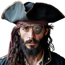 HiiFeuer Medieval Embossed Pirate Eye Patch, Viking Faux Leather Odin Ravens Eye Mask, Renaissance Eye Cover Cosplay Accessories (Dark Brown A)