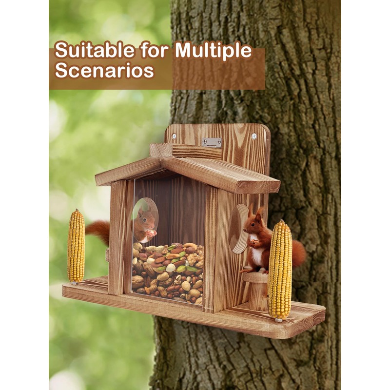 Squirrel Feeder for Outside, Durable Wooden Squirrel Feeder Platform, Funny