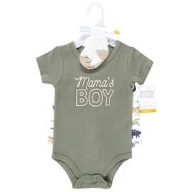 Hudson Baby Infant Boys Bodysuit, Short and Sock, Mamas Boy Sage Dino, 12-18 Months