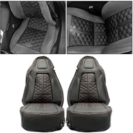 KUAFU Artificial Leather Seat Covers Compatible with 2014 2015 2016 2017 2018 2019 Corvette C7 Grand Touring All Seasons Front Seat Protectors (Black Cover + Red Stitching)
