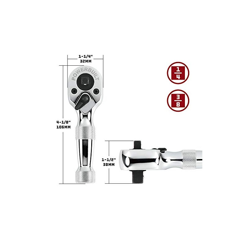 Powerbuilt Ratchet Stubby carraca de doble cabeza, unidad de 1/4