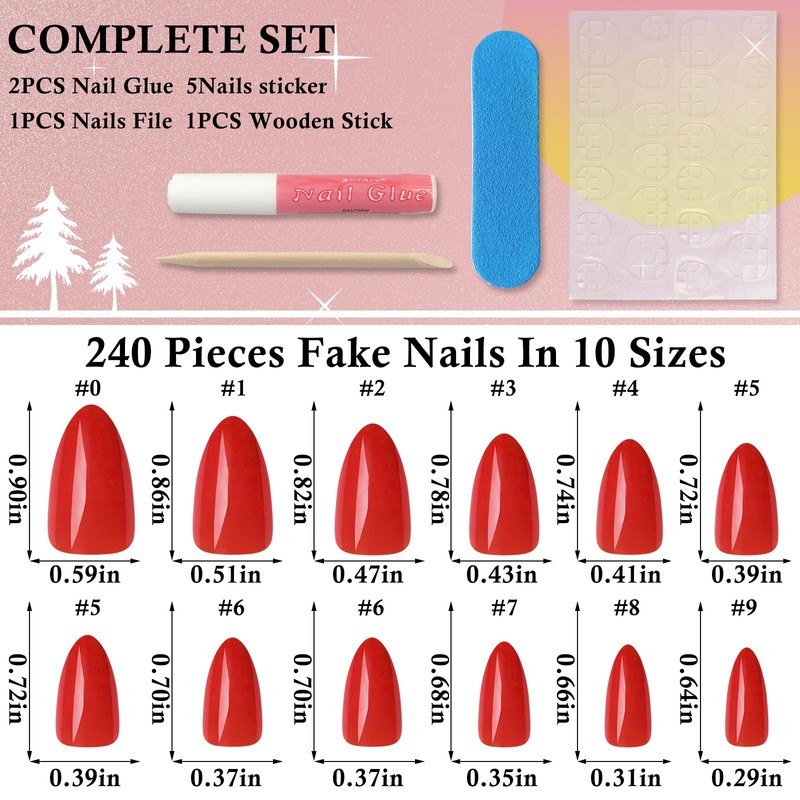LoveOurHome 240pc Almond Press on Nails Short Fake Nails with