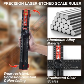 Professional 4 in 1 Drilling Positioning Ruler, 14"/35cm Multifunctional T-Square Ruler, Aluminum Alloy Woodworking Angle Ruler, Cabinet Hardware Jig for Precision Hole Punching Measure and Marking
