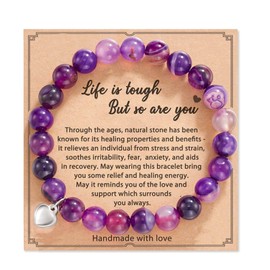 Get Well Soon Bracelets Gifts for Women Girls Natural Stone Amethyst Healing Bracelet Stress Relief Anxiety Bracelets for Teens Life is Tough But So are You Bracelet Gifts