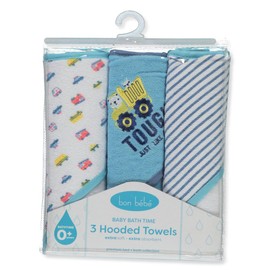 Bon Bebe Baby Big Boys' 3-Pack Hooded Towels Set - Blue/White, one Size